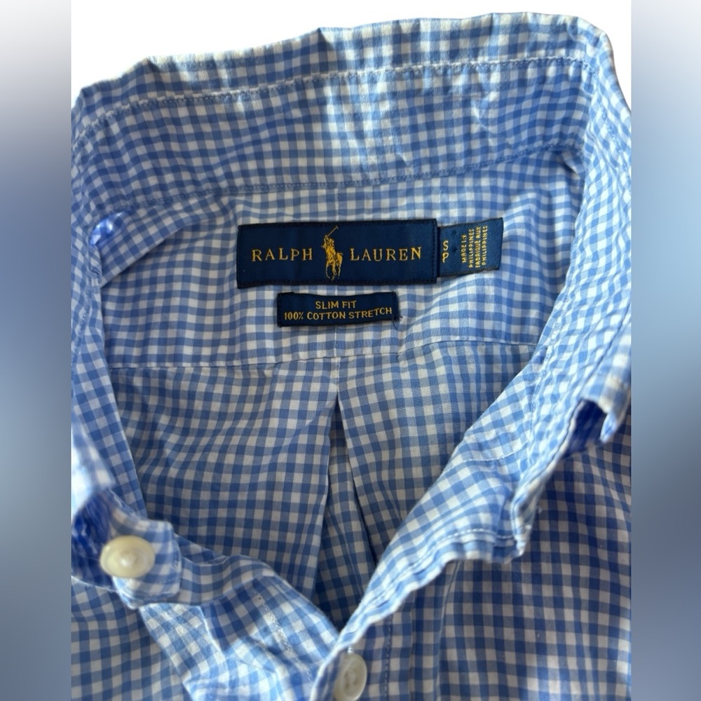 Ralph Lauren Blue and White Gingham Slim Fit Button-Down Shirt